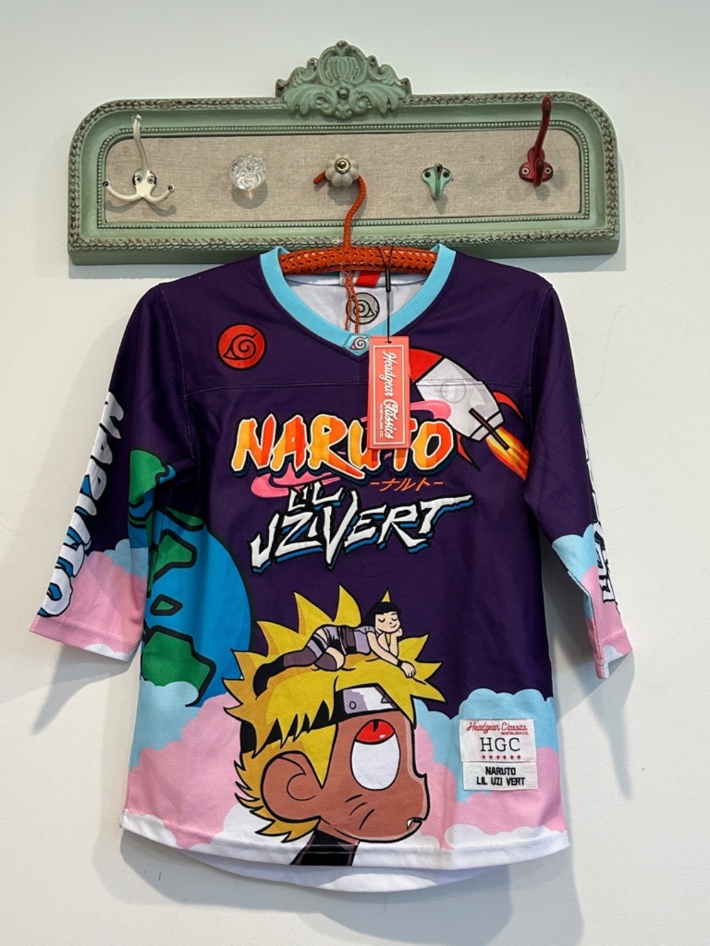 Naruto x Lil Uzi Vert Purple Graphic Kids medium hockey Jersey new with tag